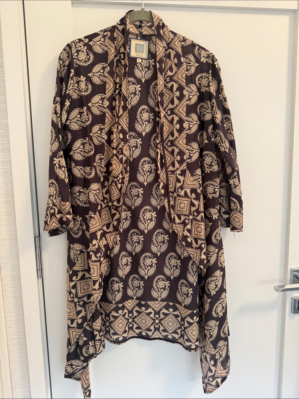 Printed Black & Cream Swim Coverup Kimono
